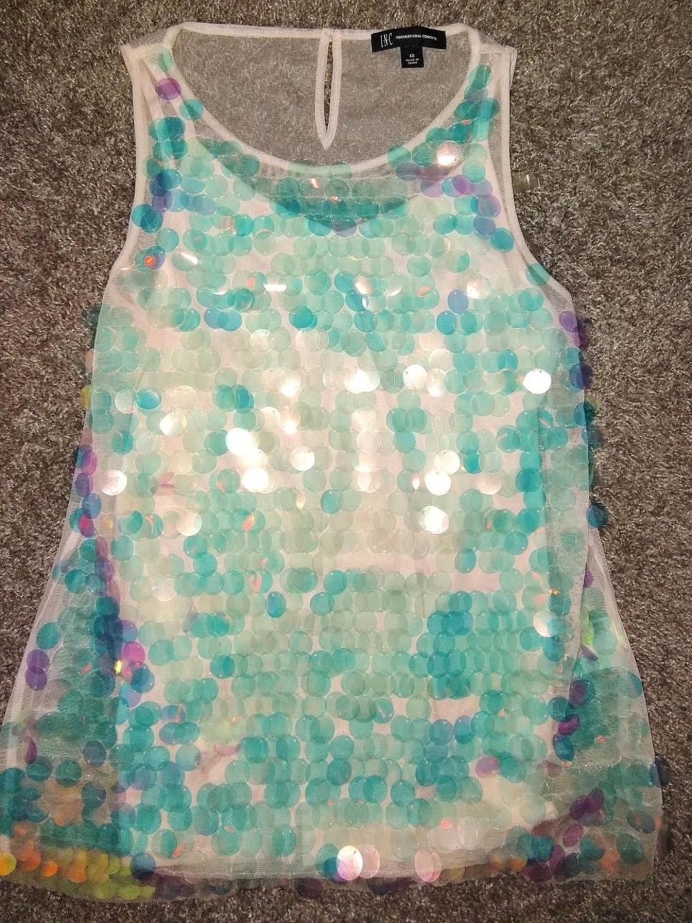 INC International Concepts Aqua Iridescent Sequin Tank